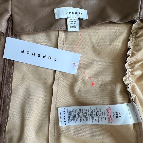 Topshop halter ruched leather look top in camel - Picture 8 of 10